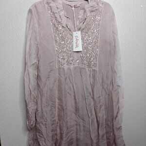 Scandal Italy Tunic Blouse, Silk Blend Sequin Top NWT